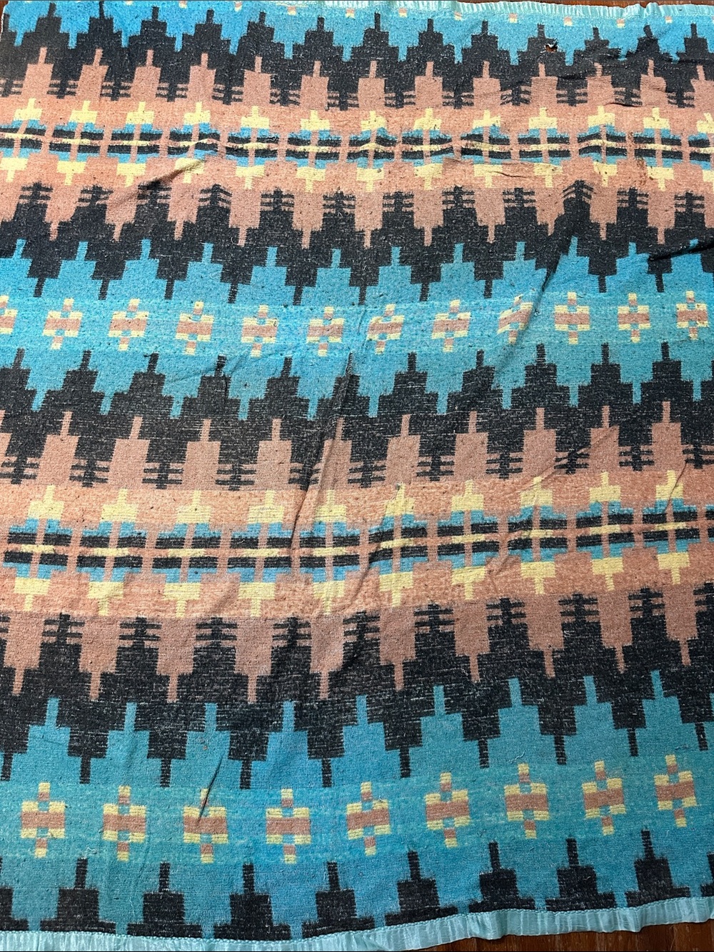 Vintage 40s Cotton Aztec Camp Blanket As Is